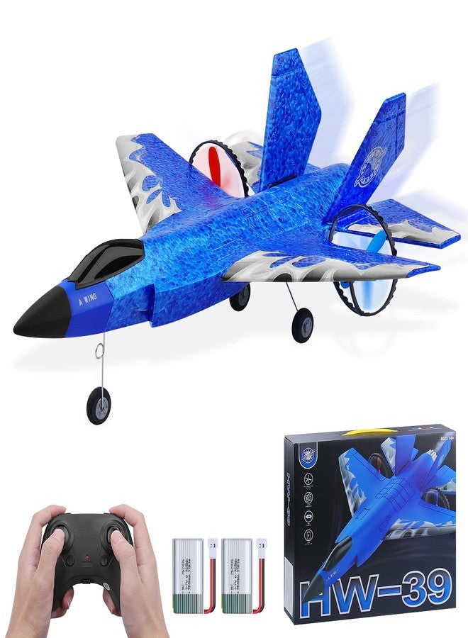 Beffkkip طائرة بيفكيب RC ثنائية القنوات، لعبة طائرة مقاتلة HW39 بتردد 2.4 جيجاهرتز، جاهزة للطيران، مناسبة للمبتدئين والأطفال والكبار، طائرة F35 مزودة بأضواء ليلية وشحن USB (أزرق) - Image 1